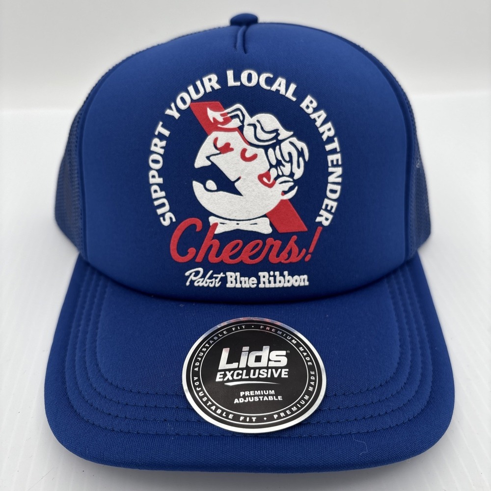 Pabst Blue Ribbon Support Your Local Bartender Snapback Foam Trucker Hat Blue